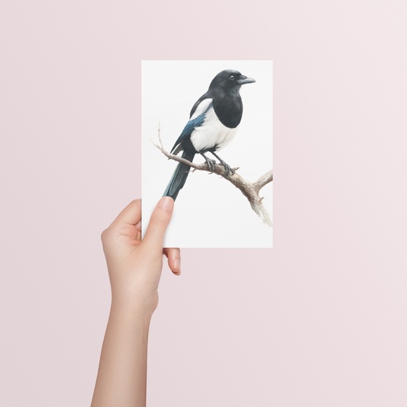 Watercolor Magpie Bird Wall Art Print, Unframed - Elegant Nature-Inspired Decor - Picture 5 of 6